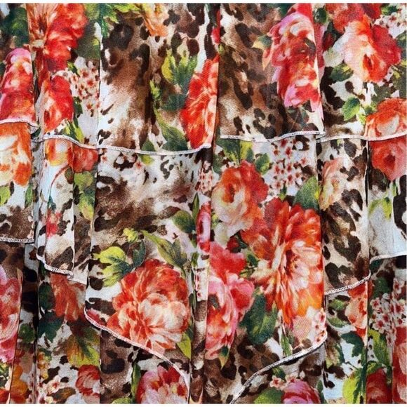 Susan Lawrence Floral Ruffle Sleeveless Blouse Sz M Women’s Animal Print - Picture 7 of 11